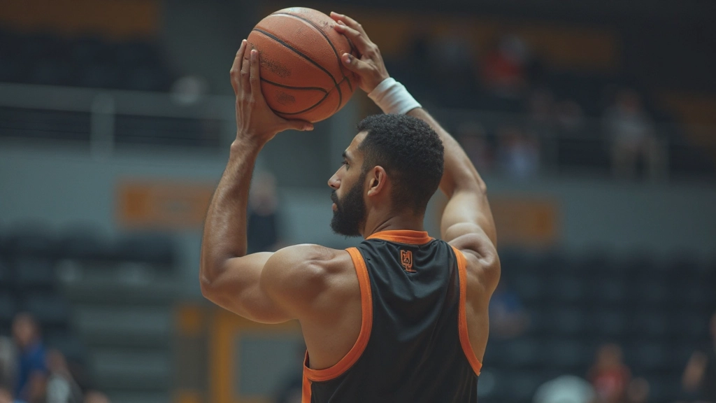 لاعب كرة سلة يقوم بتمرين الدقة والرمي من مسافة بعيدة